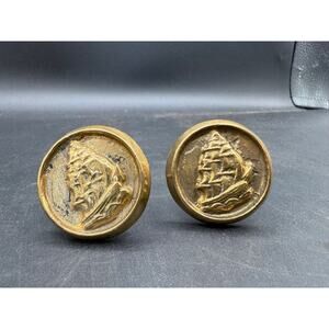 Vintage Brass Drawer Knobs with Ship Design – Nautical Hardware Accent